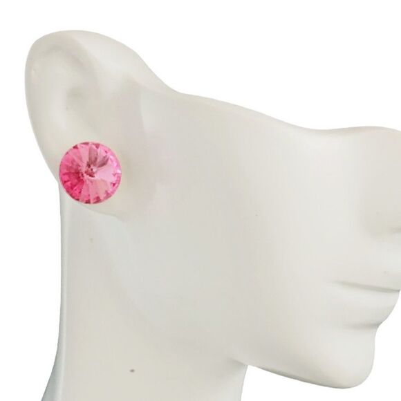 Swarovski pink rivoli stud earrings 10 mm pierced - Picture 1 of 6